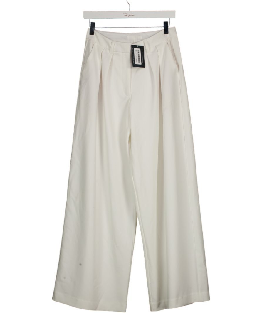 NA-KD White Pleated Wide Leg Trouser UK 8