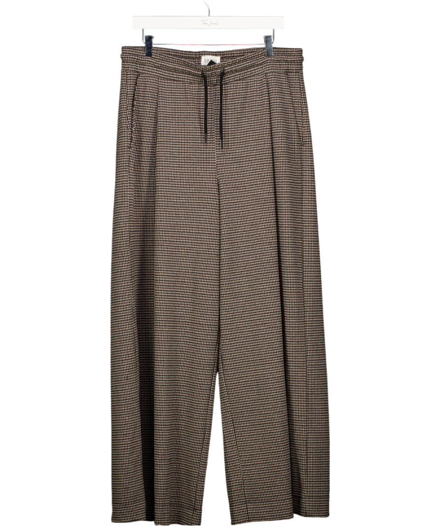 Hush Brown Check Wide Leg Jersey Trousers UK L/XL