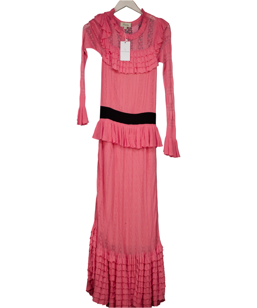 Luxe dressing Pink Ruffled Crochet Knit Maxi Dress UK S
