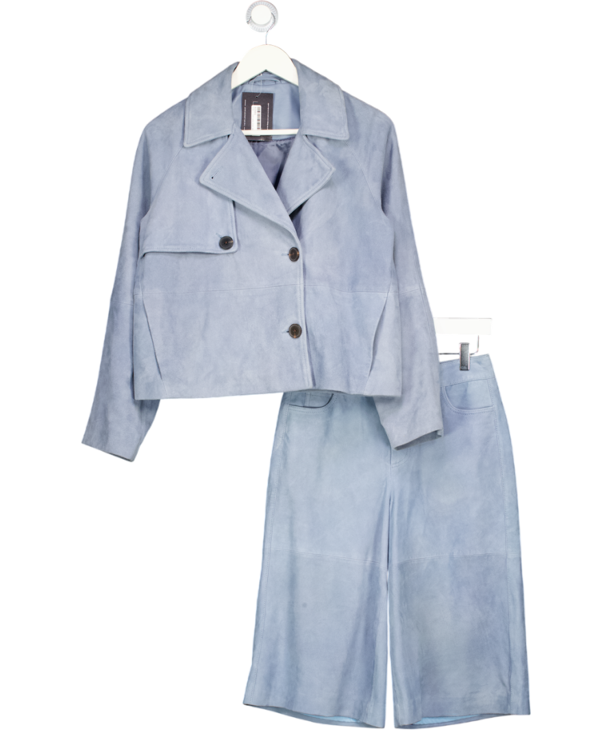 WHISTLES Ltd.edition Blue 2-piece Real Suede Short Trench And Longline Shirts Suit UK 6