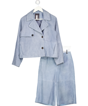 WHISTLES Ltd.edition Blue 2-piece Real Suede Short Trench And Longline Shirts Suit UK 6