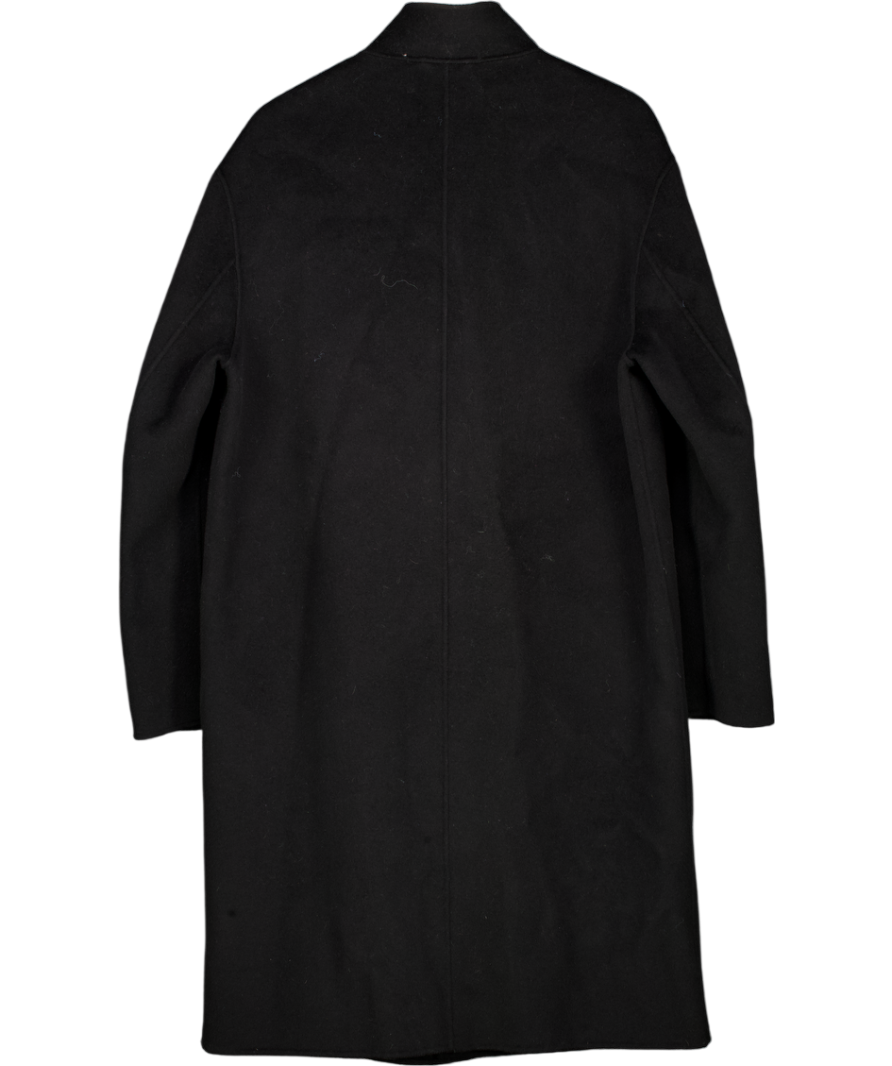 ZARA Origins Black 100% Wool Funnel Neck Coat UK M