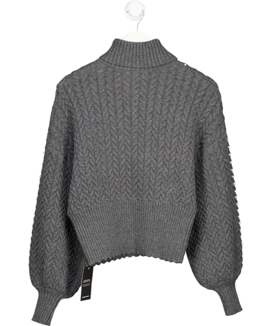 Karen Millen Grey Pearl Embellished Cable Knit Jumper UK XS