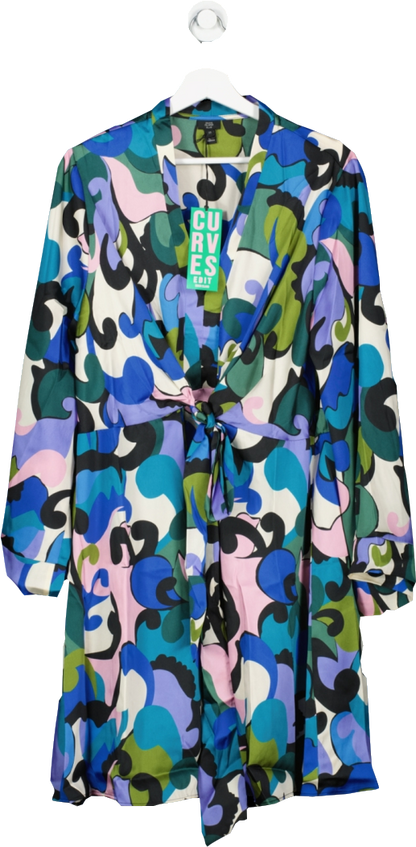 River Island Multicoloured Plus Satin  Print Knit Front Mini Dress BNWT UK 22