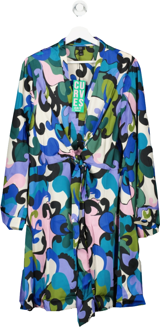River Island Multicoloured Plus Satin  Print Knit Front Mini Dress BNWT UK 22