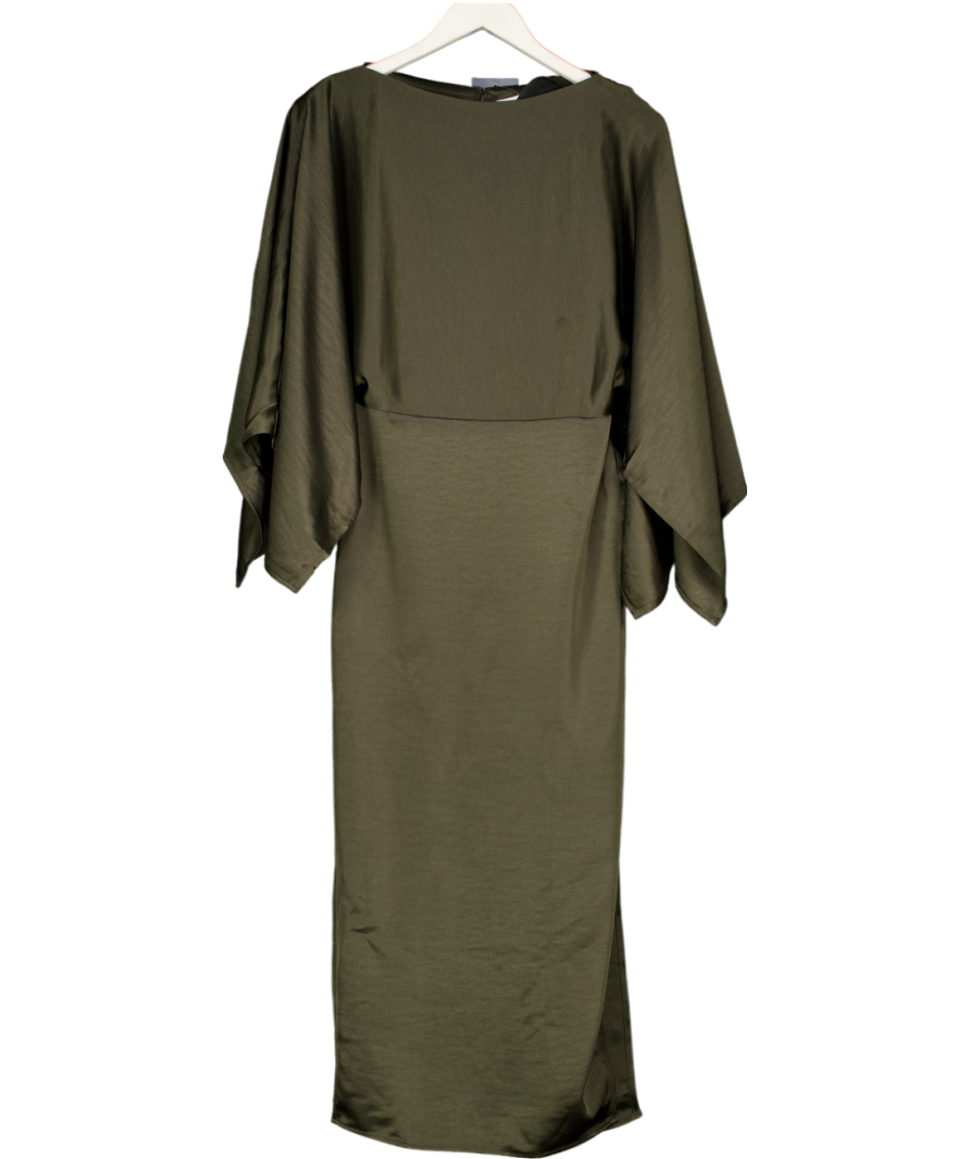 H&M Dark Green Satin Cape Midi Dress UK XS