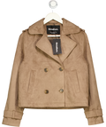 THREADBARE Brown Suedette Cropped Trench Coat In Taupe UK 8