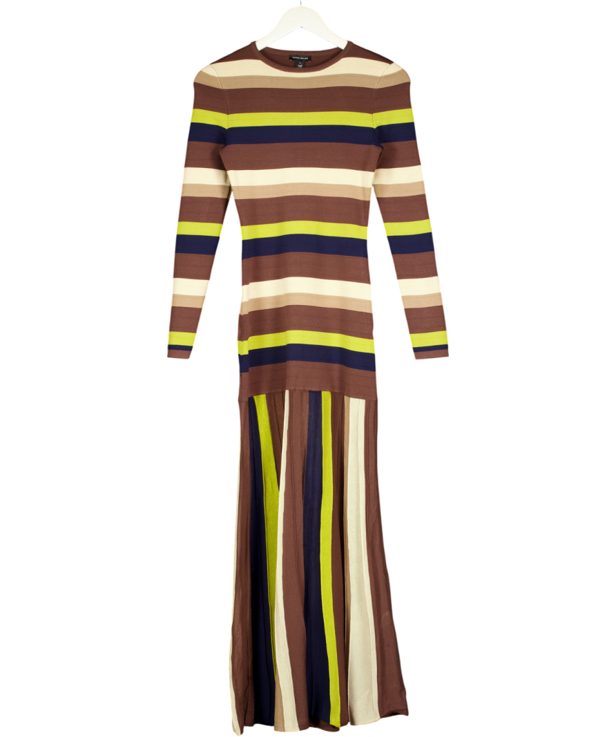 KAREN MILLEN Brown Stripe Long Sleeve Knitted Maxi Dress UK XS – Reliked