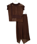 Leem Brown Asymmetric Mesh Midi Skirt And Top Set UK S