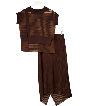 Leem Brown Asymmetric Mesh Midi Skirt And Top Set UK S