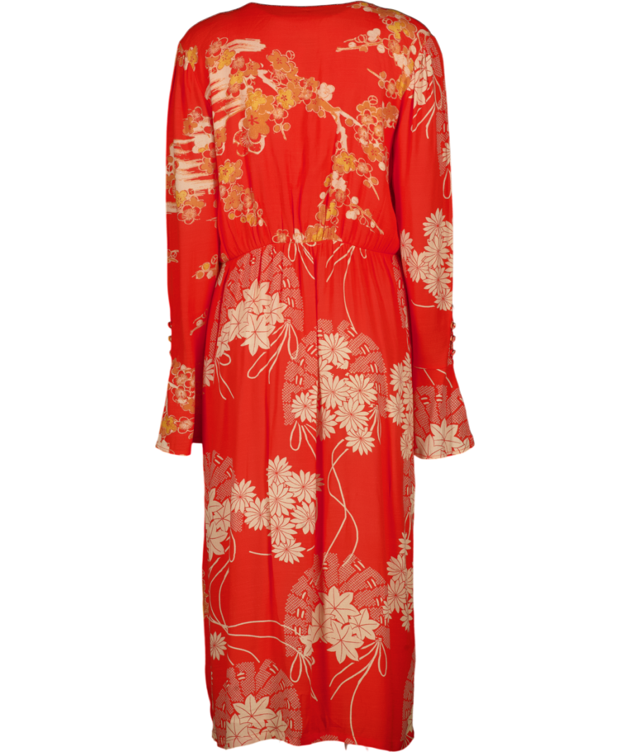 FREE PEOPLE Orange Mixed Print Twist Midi Dress UK S