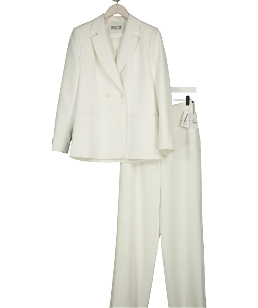 Claudie Pierlot White Volubilisbis Double-breasted Woven Blazer And Patience Straight Leg Trousers UK 8