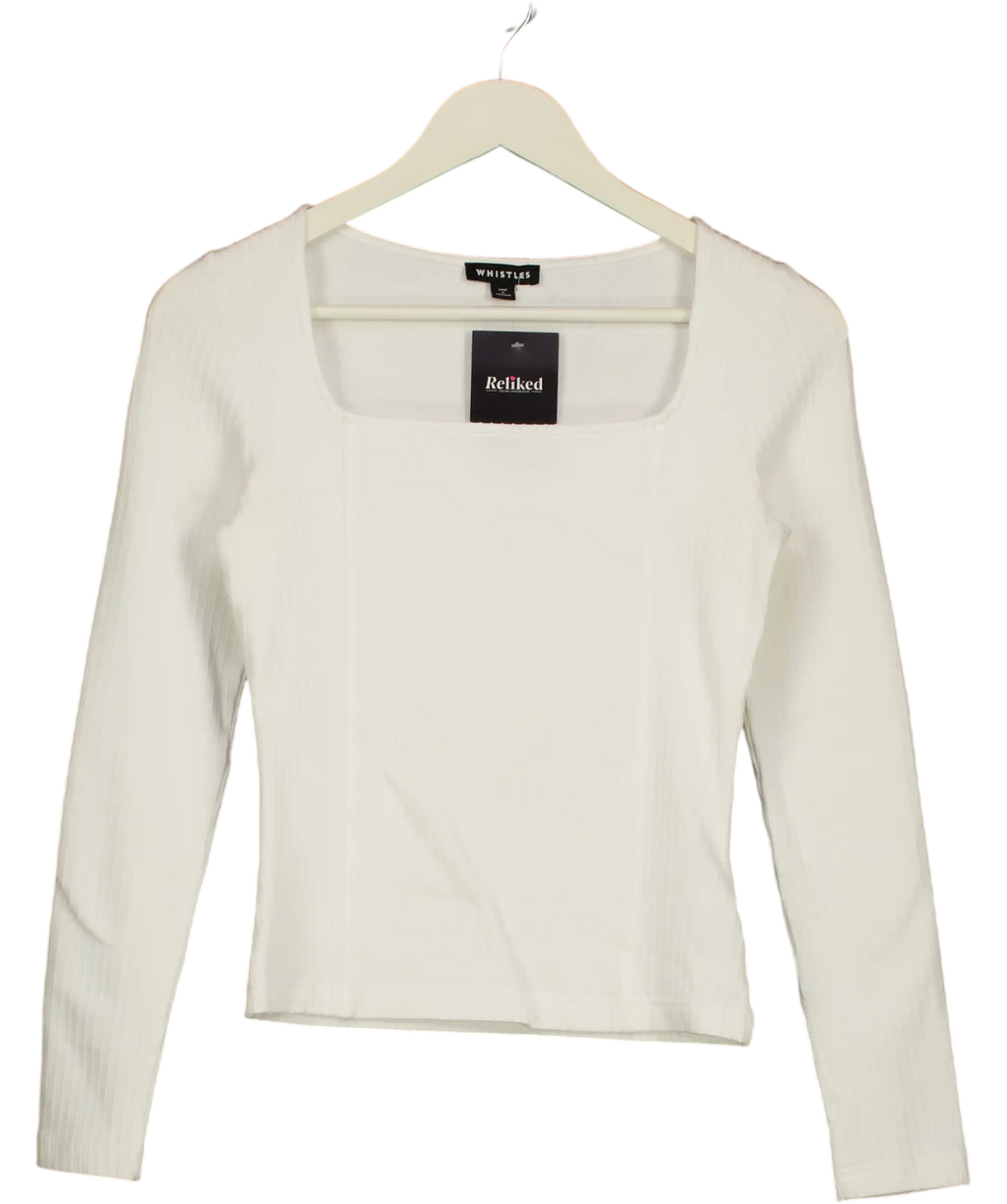 Whistles White Square Neck Long Sleeve Rib UK 8