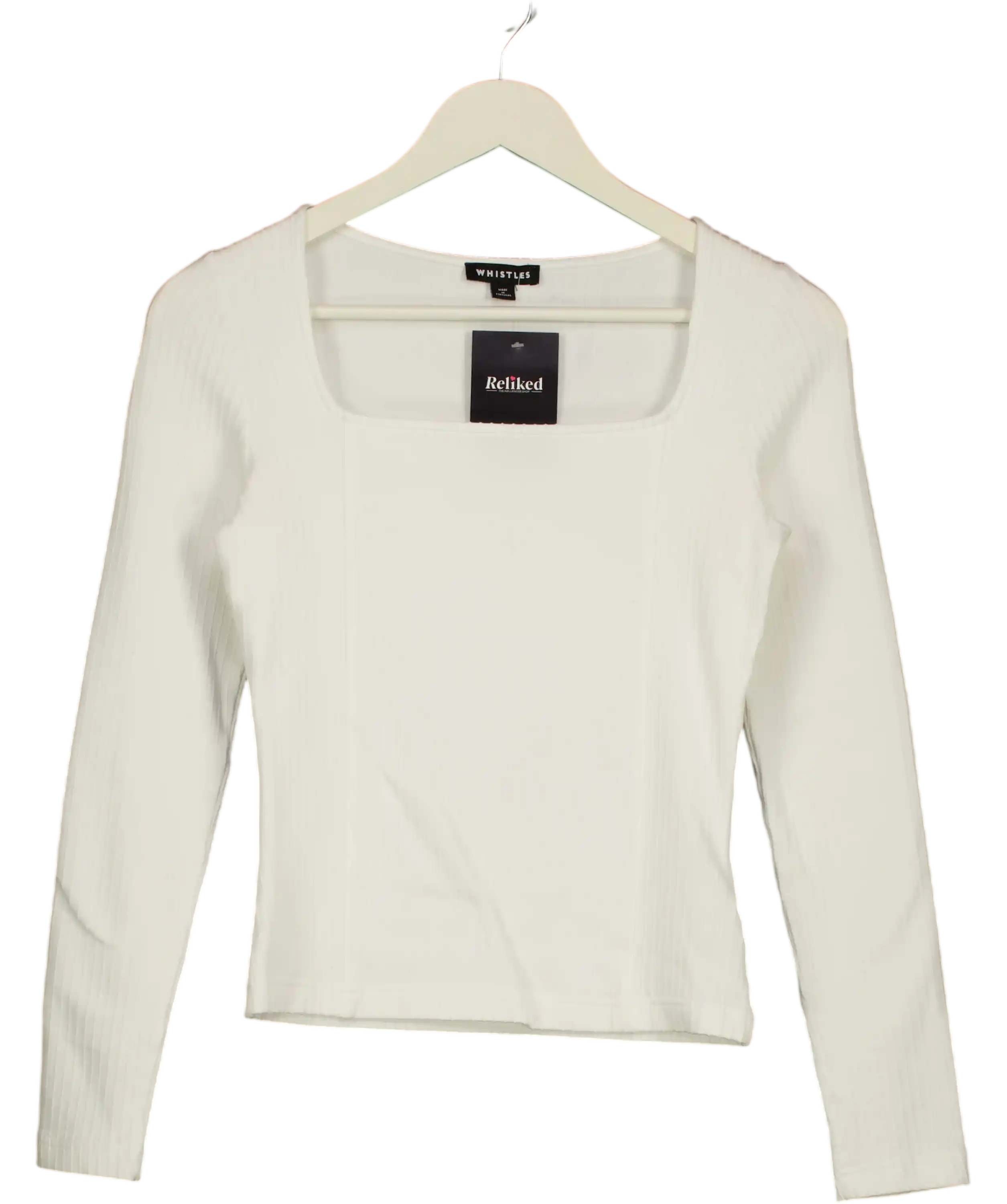 Whistles White Square Neck Long Sleeve Rib UK 8