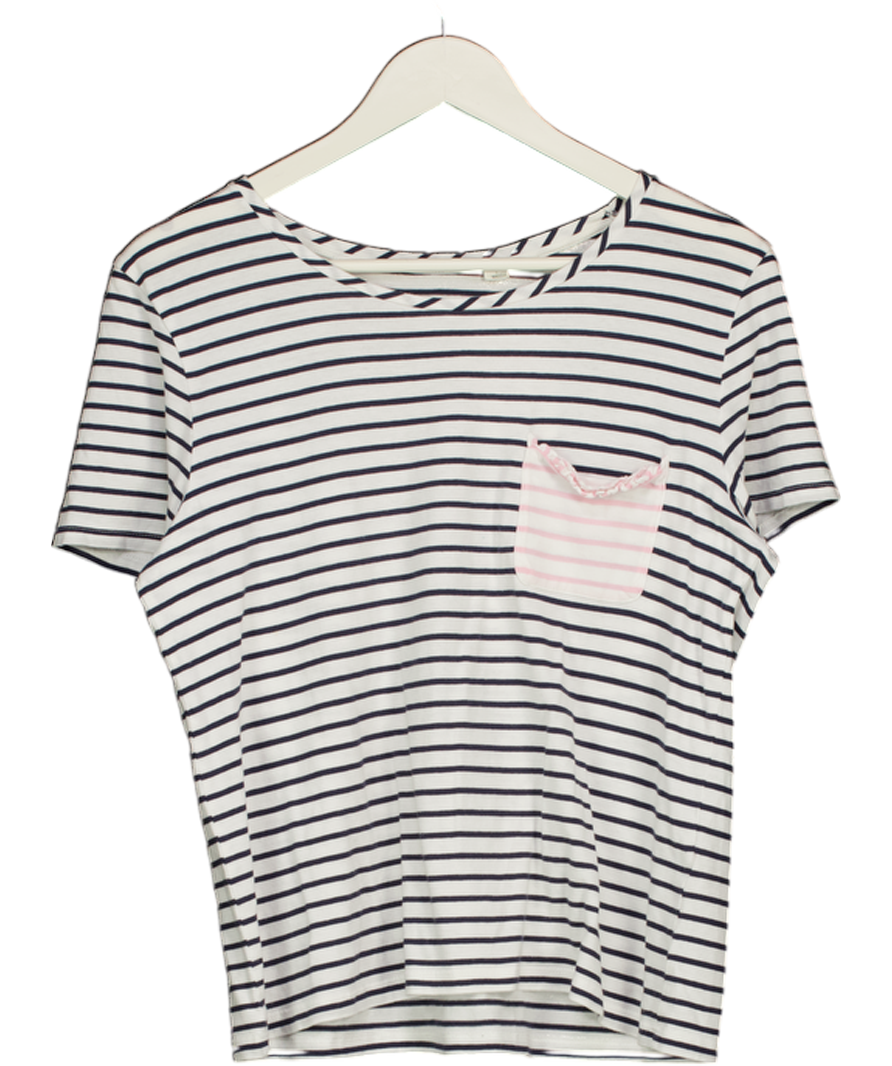 Chinti And Parker White Striped Contrast Pocket T-shirt UK M