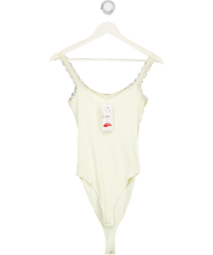 Topshop Cream Ribbed Lace Trim Bodysuit UK 12