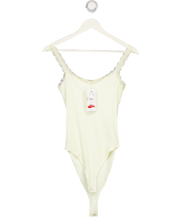Topshop Cream Ribbed Lace Trim Bodysuit UK 12