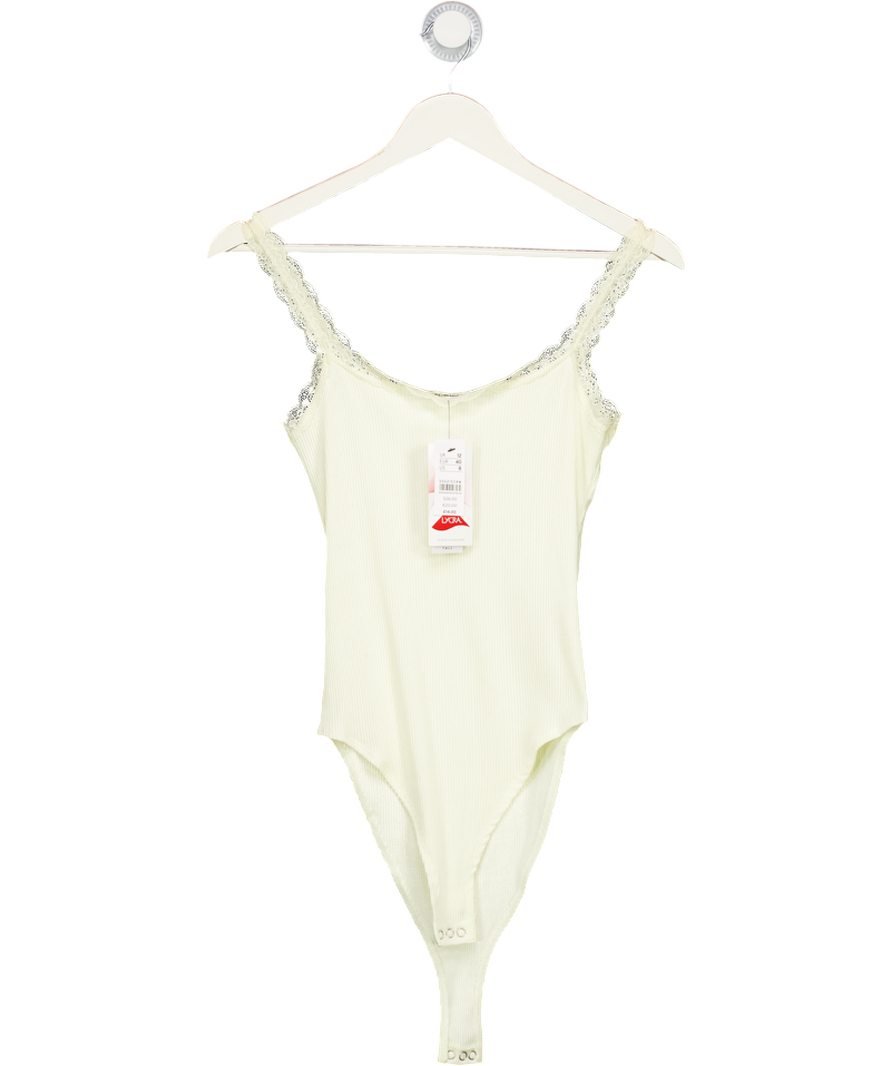 Topshop Cream Ribbed Lace Trim Bodysuit UK 12