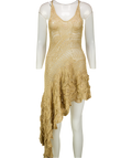ANDREA ALMEIDA Gold Crochet Asymmetric Scalloped Hem Astrid Dress  SZP