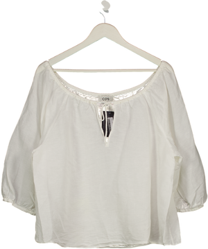 COS White Ballerina-neck Floaty Linen Blouse UK S