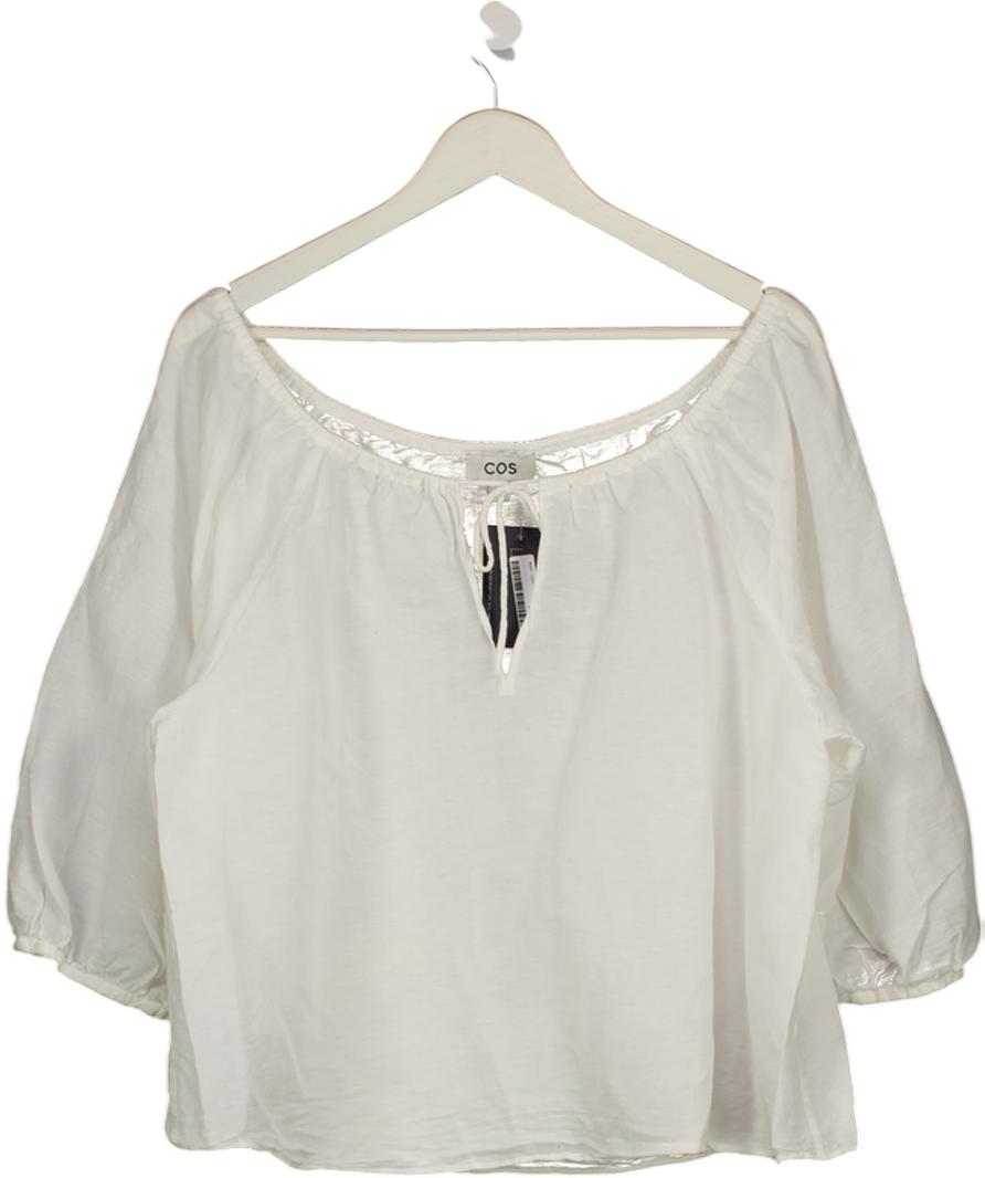 COS White Ballerina-neck Floaty Linen Blouse UK S