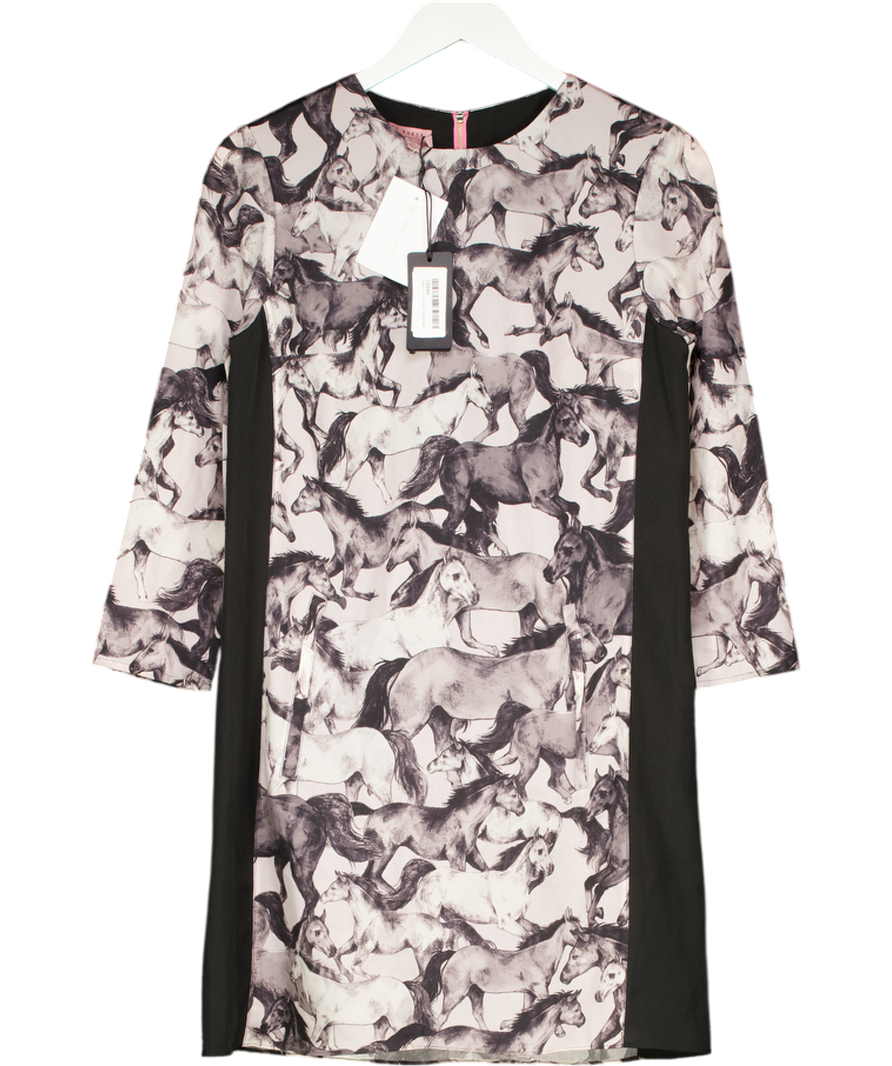 Ted Baker Grey Satin Print Dress - Jorie Wild Horses Sz2 UK 10