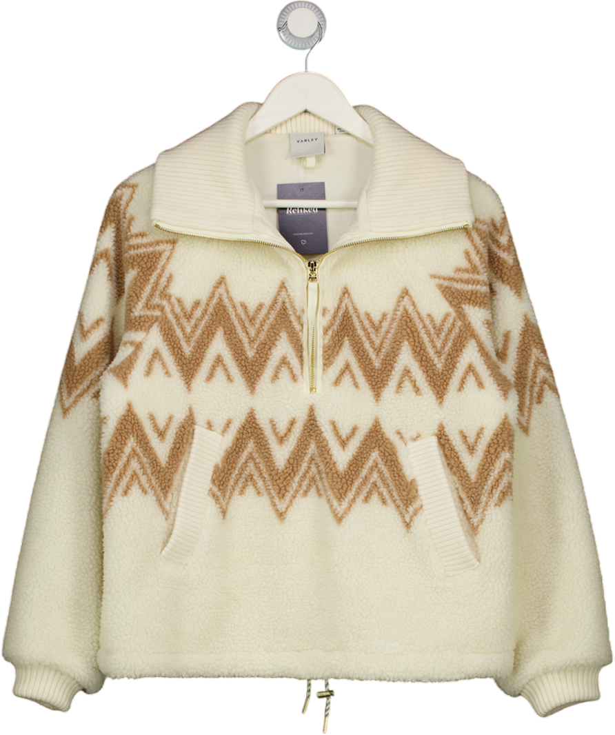 Varley Cream Hendrik Ribbed Knit-trimmed Printed Fleece Half-zip Sweater UK XS