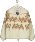 Varley Cream Hendrik Ribbed Knit-trimmed Printed Fleece Half-zip Sweater UK XS