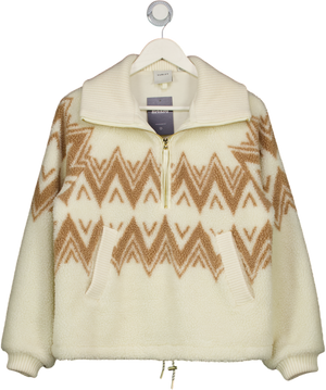 Varley Cream Hendrik Ribbed Knit-trimmed Printed Fleece Half-zip Sweater UK XS