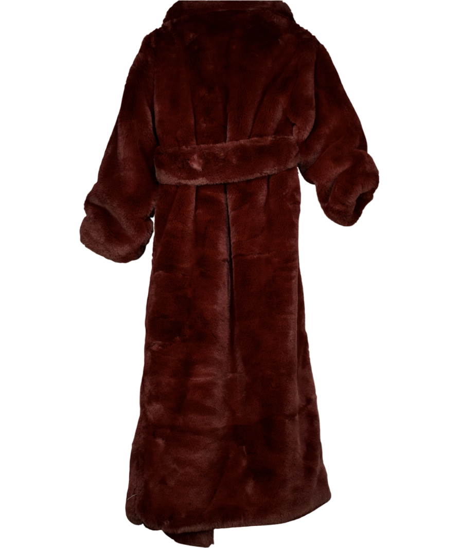 Coast Red Faux Fur Belted Longline Coat UK 8