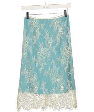 TOPSHOP Lace Midi Skirt With Blue Insert In Ecru UK 6