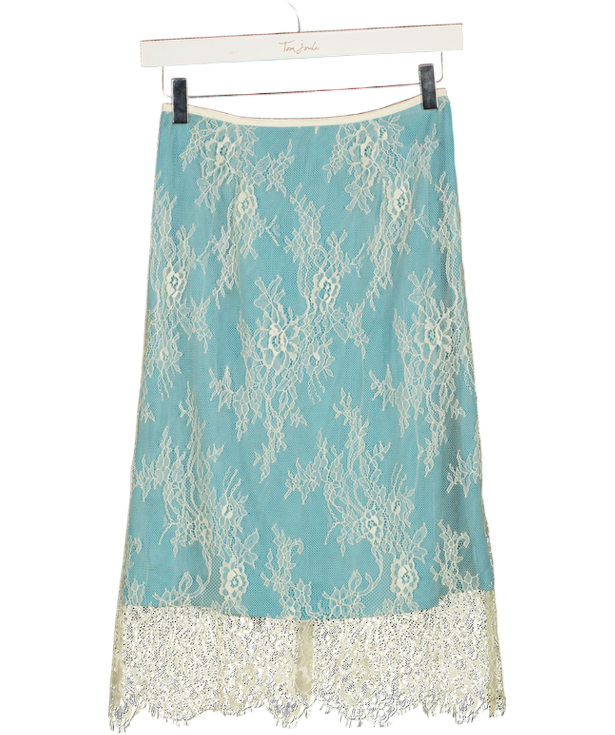 TOPSHOP Lace Midi Skirt With Blue Insert In Ecru UK 6
