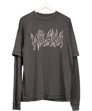 Milana Studios Black Flame Logo Oversize Heavyweight Long Sleeve T-shirt UK S