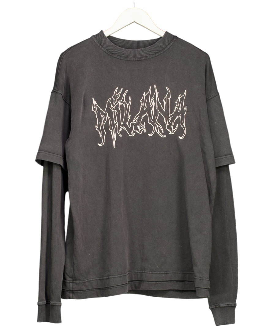 Milana Studios Black Flame Logo Oversize Heavyweight Long Sleeve T-shirt UK S