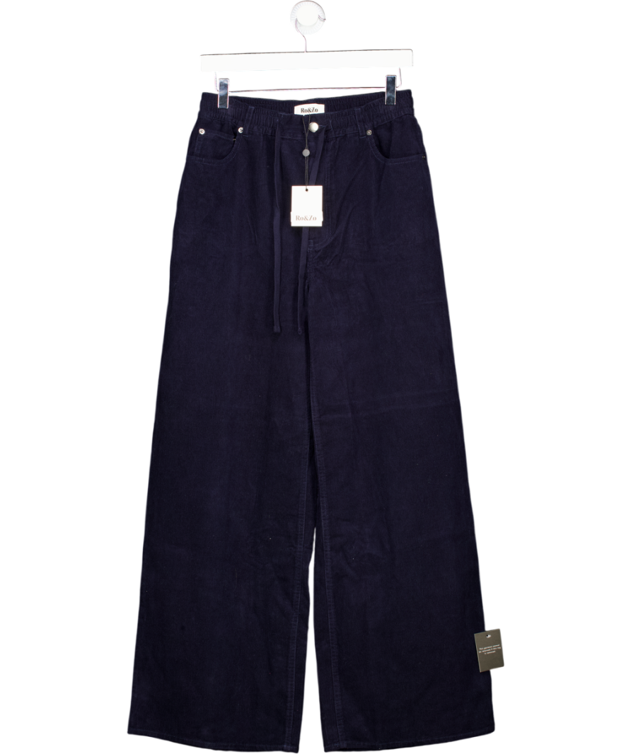 RO&ZO Navy Blue Cord Drawstring Wide Leg Trousers UK 10