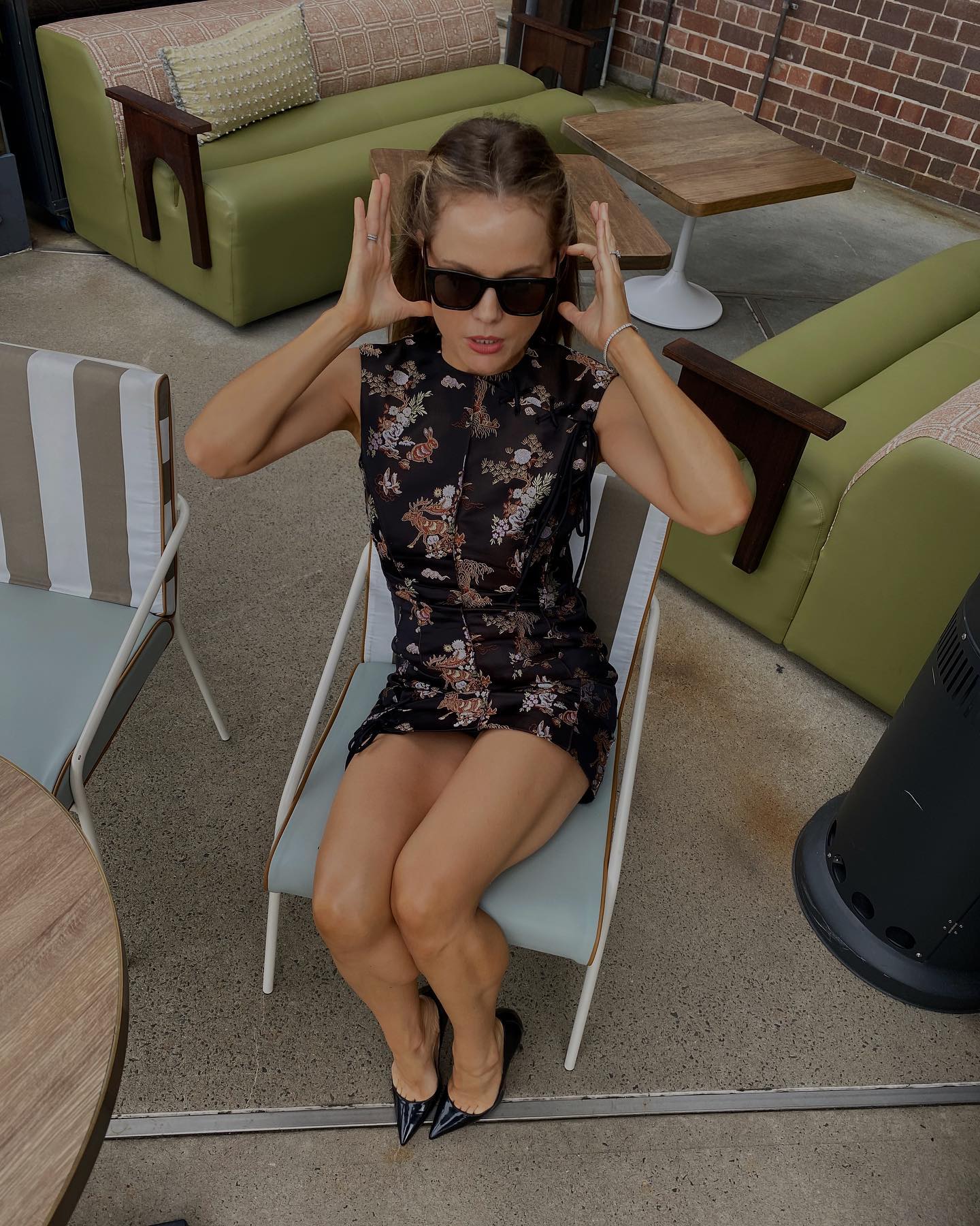 Acne Studios Black Mandarin Style Mini Dress With Rabbit And Moose Print - Size 32 UK XXXS