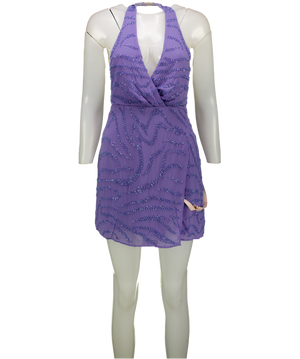 Oh Polly Lavender Beaded Halterneck Mini Dress UK 8