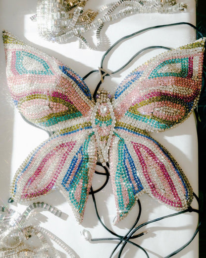 AREA Multicoloured Embroidered Crystal Butterfly Top UK XS/S