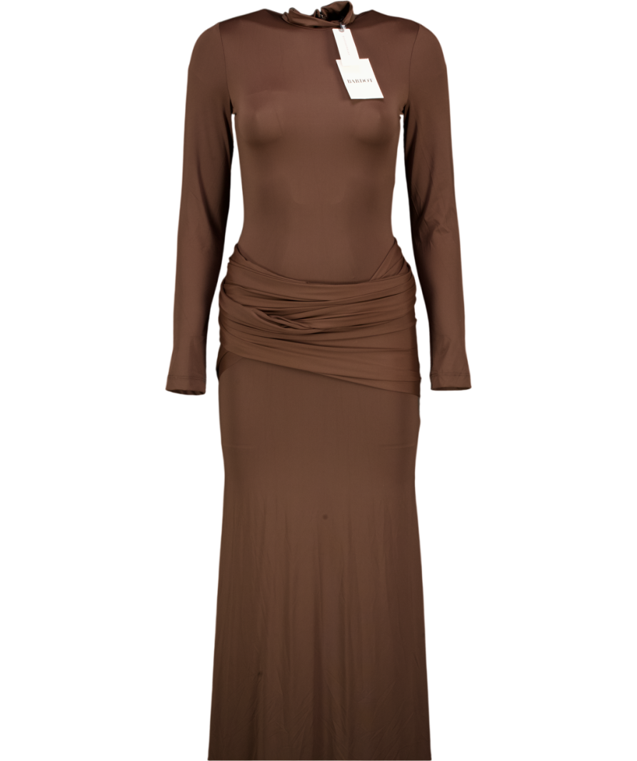 BARDOT Chocolate Brown Alix Tie-front Maxi Dress UK 8