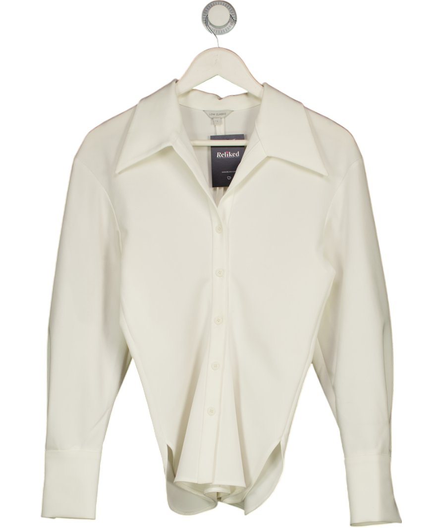 LOW CLASSIC Triacetate Blend Ivory White Open Neck Shirt UK S
