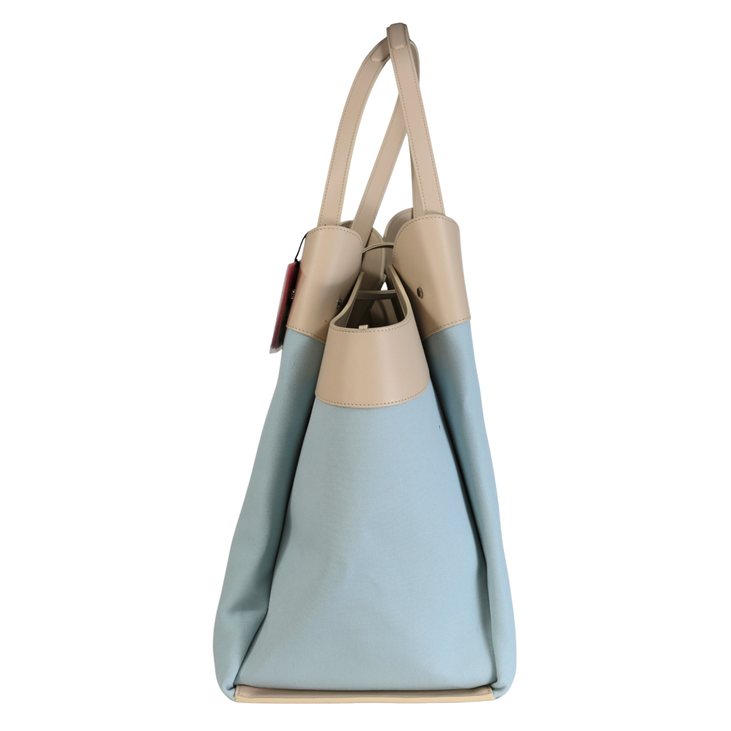 Ferrari X Charles Leclerc Large Tote Bag In Blue Canvas And Stone Leather