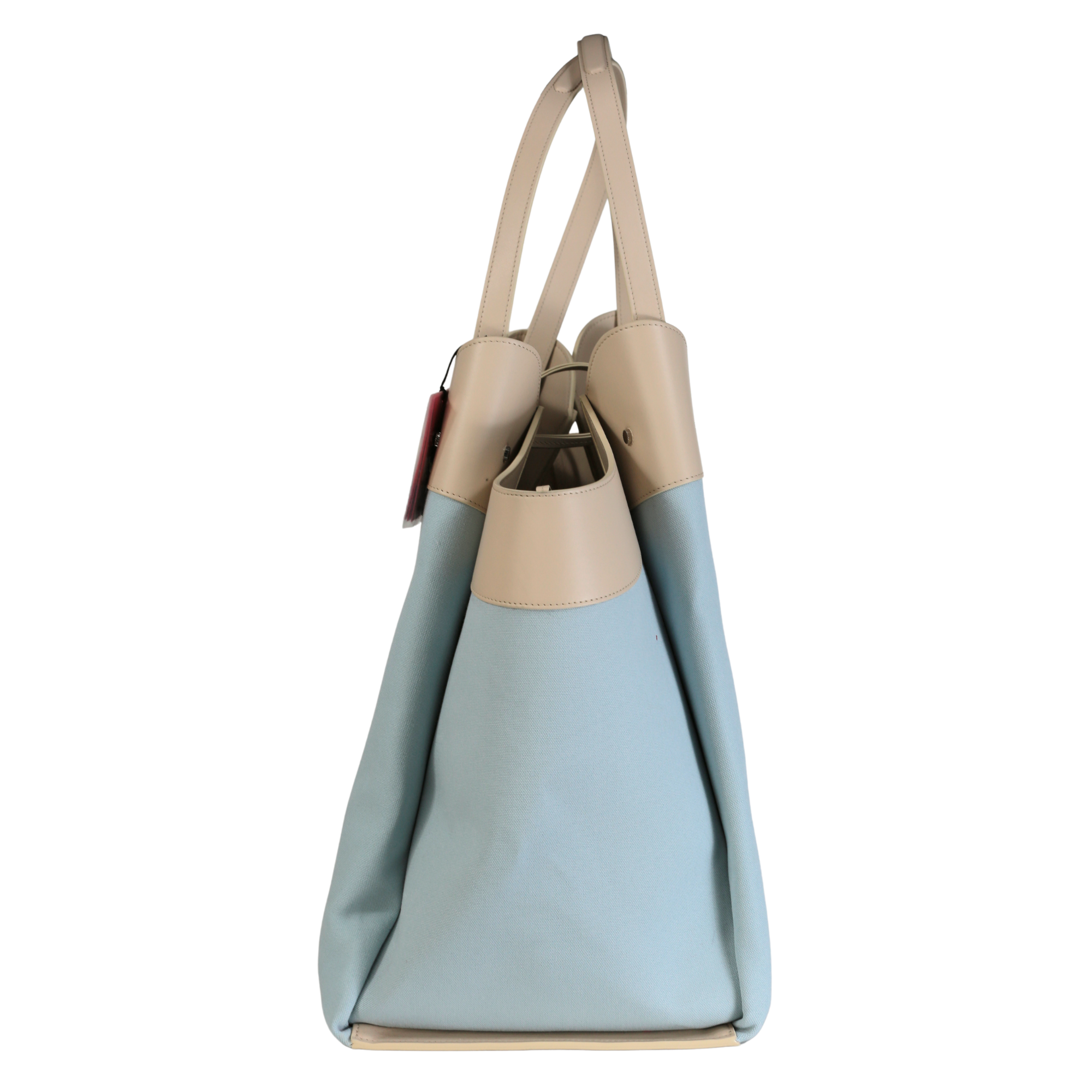 Ferrari X Charles Leclerc Large Tote Bag In Blue Canvas And Stone Leather