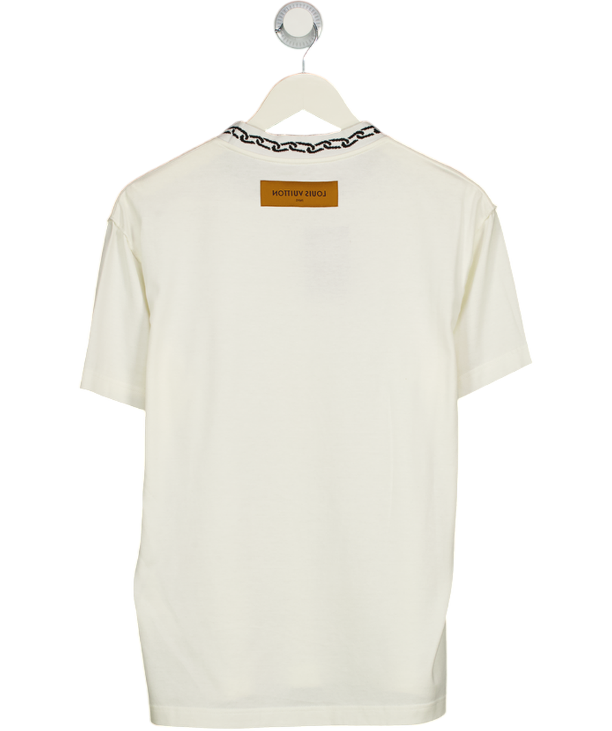 Louis Vuitton White Chain Neck Intarsia Jersey Crewneck T-shirt UK XS