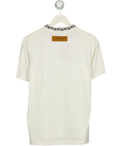 Louis Vuitton White Chain Neck Intarsia Jersey Crewneck T-shirt UK XS