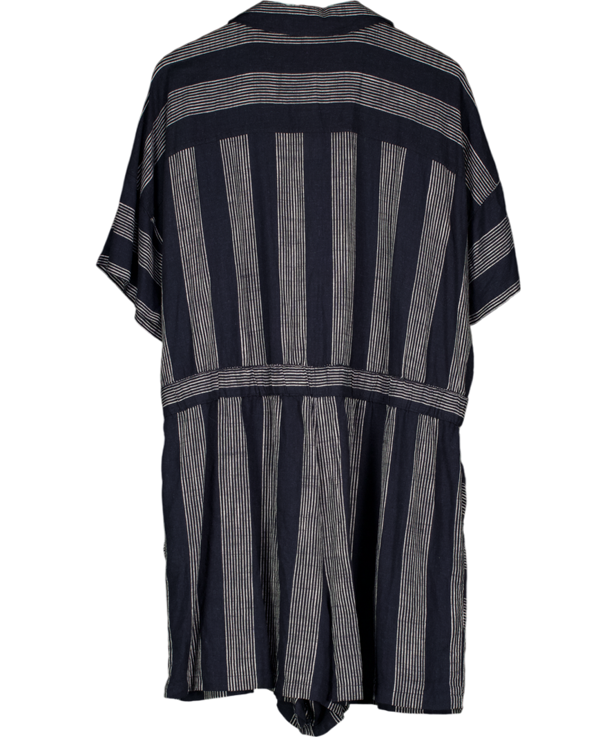 F&F Navy Blue Striped Linen Blend Playsuit UK 22