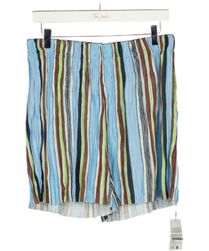 TOPSHOP Stripe Crinkle Wide Leg Shorts In Blue / Multi UK M