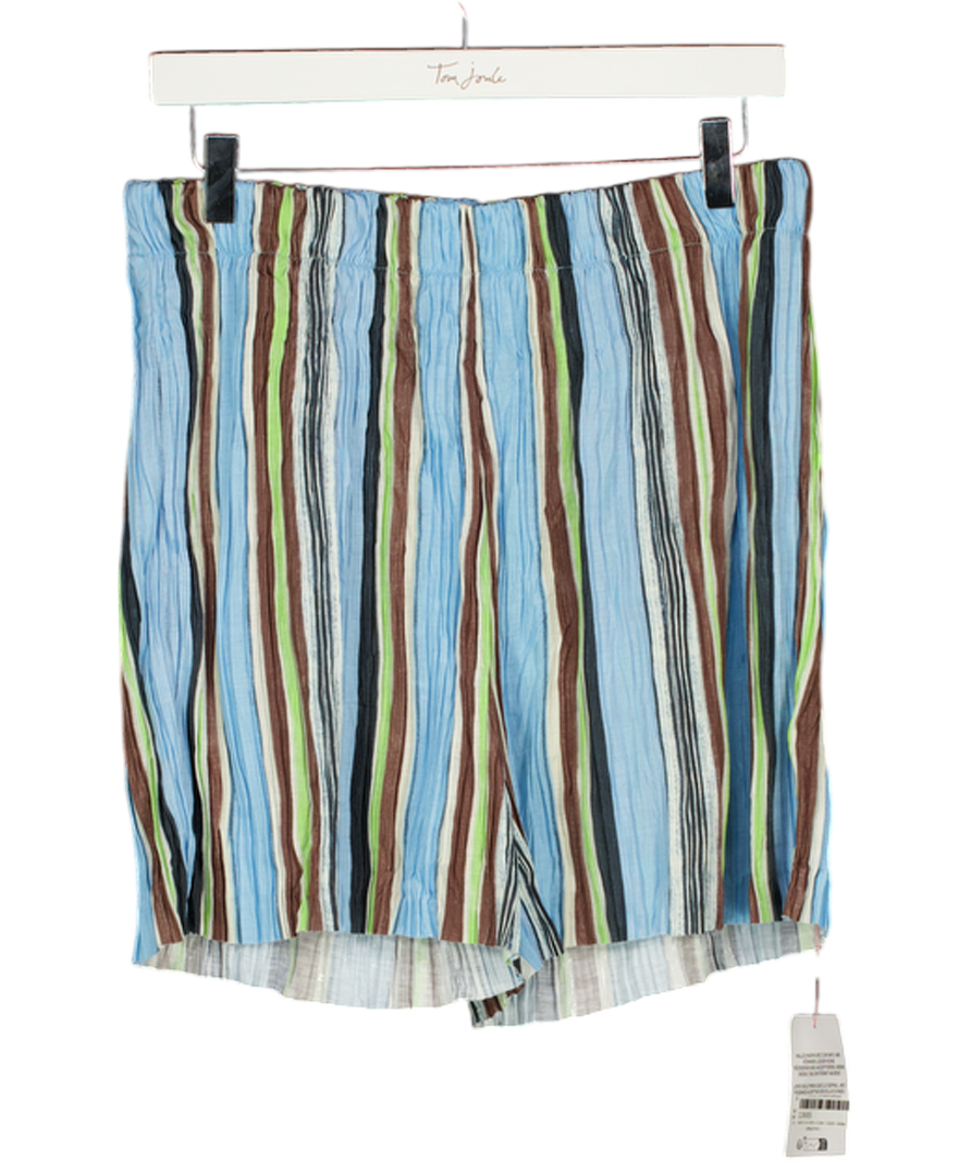 TOPSHOP Stripe Crinkle Wide Leg Shorts In Blue / Multi UK M