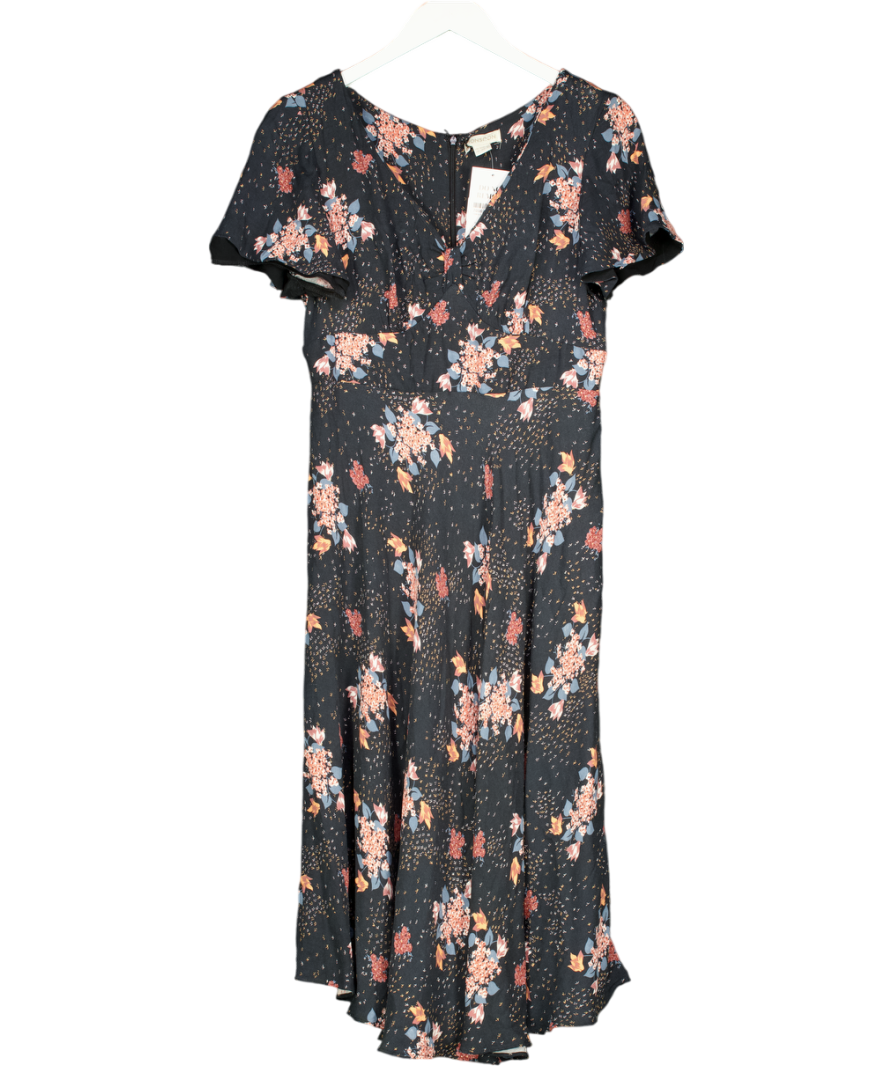Monsoon Navy Blue Floral Midi Dress UK 12