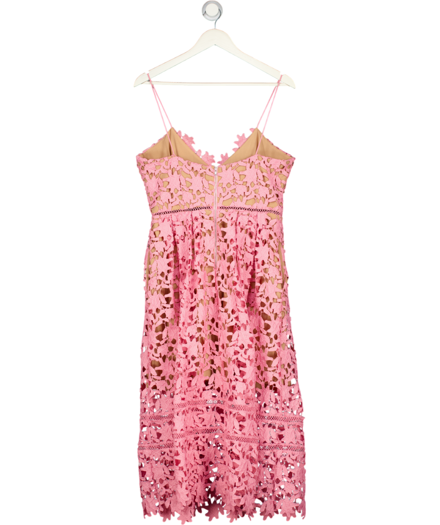 SELF PORTRAIT Pink  Azaelea Floral-embroidered Woven Midi Dress UK 14