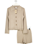 CARAMELLA Beige Knit Button Up Collared Cardigan & Mini Short Co-ord Set UK 8